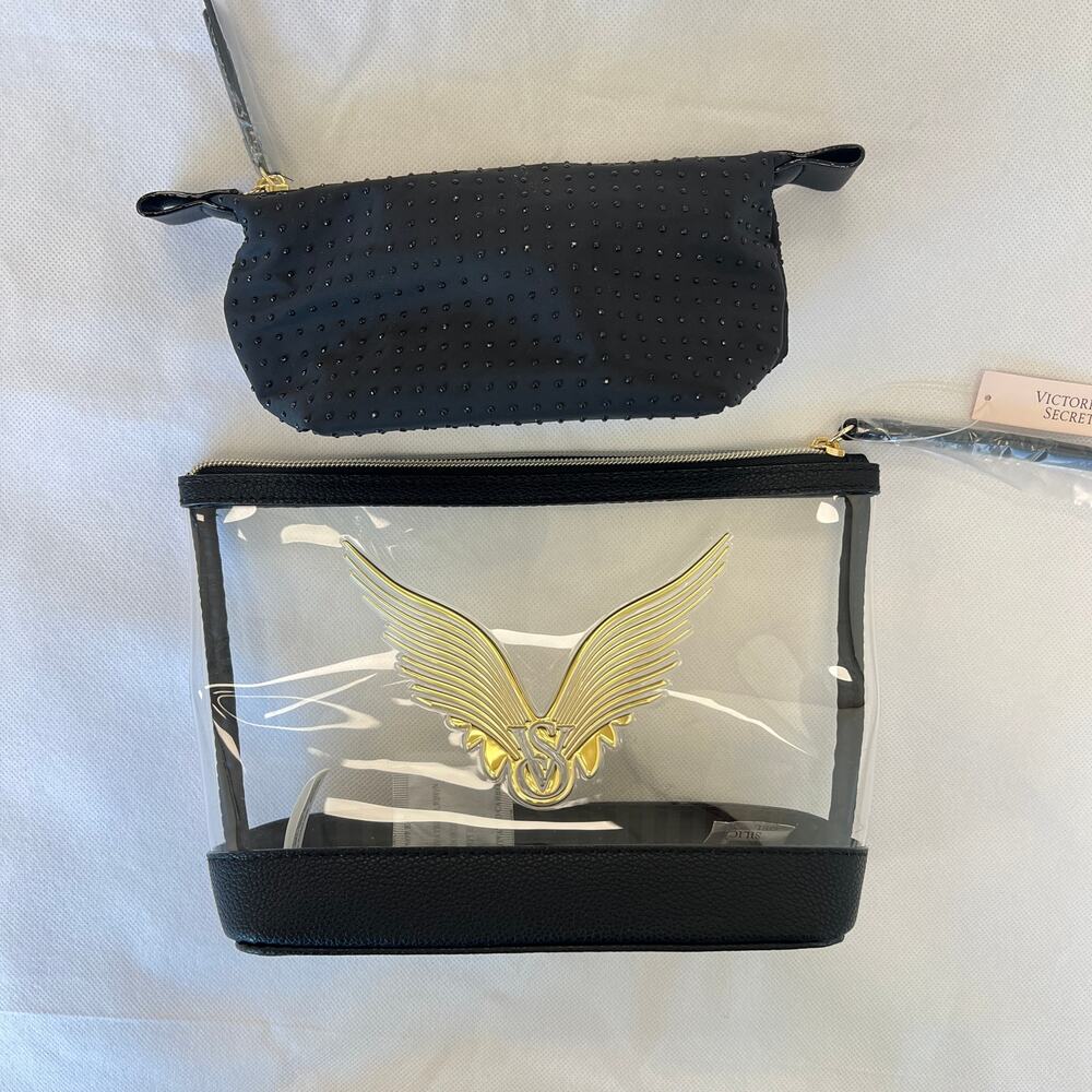 Victoria’s Secret Fashion Show Angel Makeup Bag Black Gold Clear - Picture 4 of 7